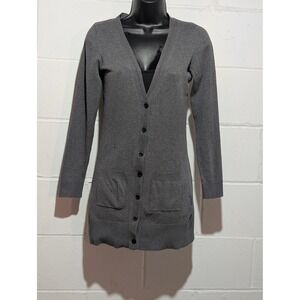 Kersh Essentials Women Gray Button Front Long Sleeve Cardigan Sweater Size Small